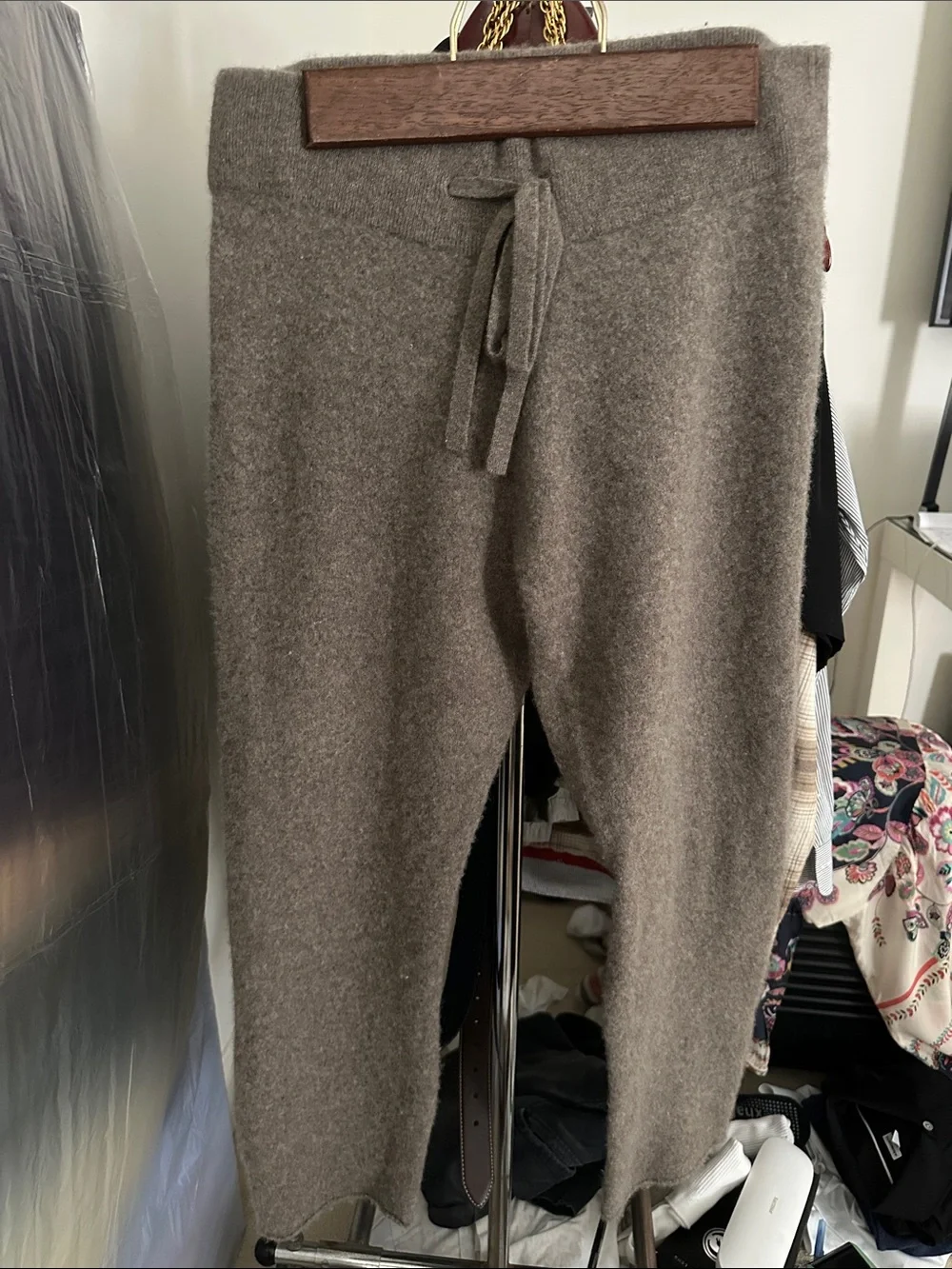 James Perse Cozy Cashmere Drawstring Lounge Pants in Taupe - Picture 1 of 3
